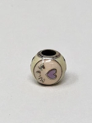 Authentic Pandora Mom Pink Enamel & Sterling Silver Bead Charm Purple Heart - Image 1 of 4
