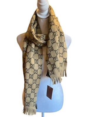 NEW! Authentic Gucci Scarf Muffler Stole GG WOOL JACQUARD - Image 1 of 4
