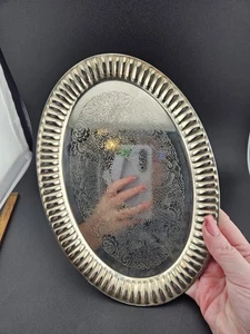 Godinger Silver Art 10" Oval Etched Silverplate Tray Vintage Decorative Serving - Picture 1 of 7