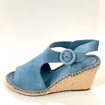 Marc Fisher Blue Suede Sakae Ankle Strap Espadrille Wedge Sandal 7.5 W NWOT - Image 1 of 4