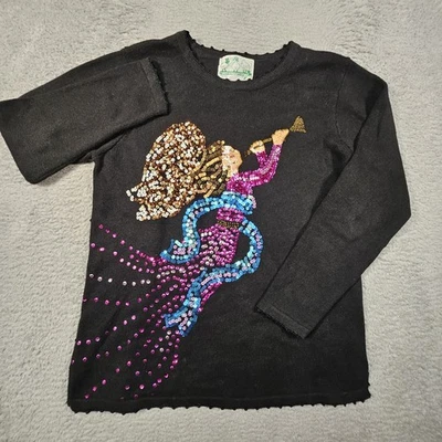 The Quacker Factory Angel Sweater Womens L Sequin Bead Christmas Holiday Festive - Image 1 of 4