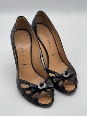 Tacones abiertos Vicini by Giuseppe Zanotti de cuero negro con cristales talla 36 Foto 1 de 4