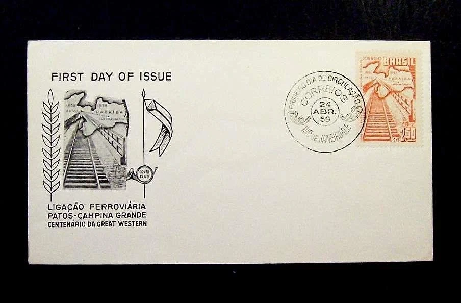 41703 BRAZIL 1959 FDC GREAT WESTERN RAILWAY PATOS - CAMPINA GRANDE - Image 1 of 1
