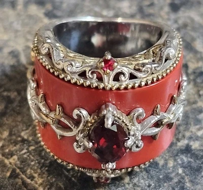 Anillo de plata Michael Valitutti Gems en Vogue NH granate piedra roja talla 4,5/5 Foto 1 de 4