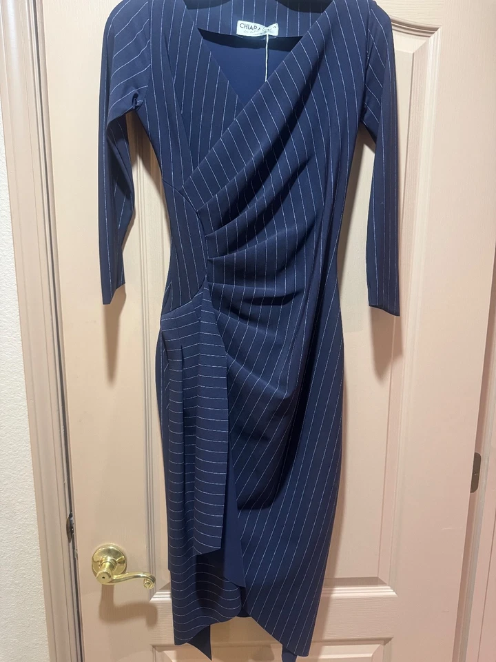 New Chiara Boni La Petite Robe Navy and White Striped Pencil Dress Size 40 (4) - Image 1 of 4