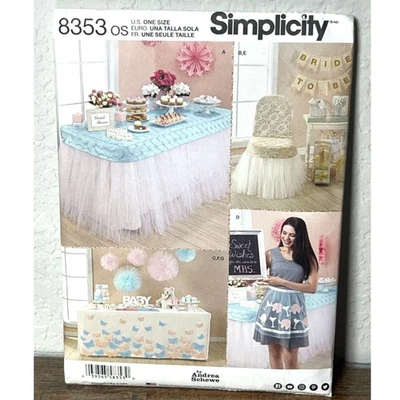 Simplicity 8353 Sew Pattern Party Tablecloth Cover Skirt Banner Apron Pom Uncut - Image 1 of 2