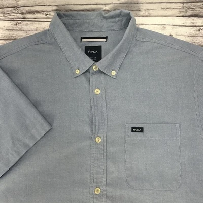 Camisa RVCA Para Hombre Talla M Azul Abotonada Cambray Oxford Manga Corta Calce Ajustado Foto 1 de 4