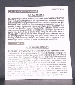 Nes Epilepsy Warning Insert NES-DOC-USA/CAN. Clean Bright No Creases. Free Ship! - Picture 1 of 3