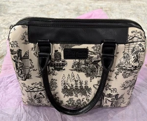 Disney Parks Haunted Mansion Toile Satchel Bag - Black & Cream Gothic Print Rare - Picture 1 of 24