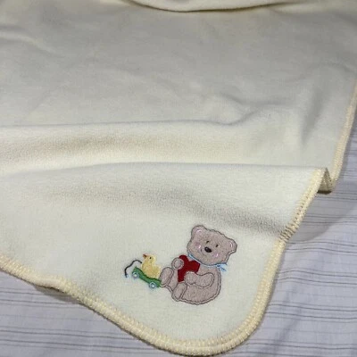 Vintage Simpy Basic Yellow Baby Blanket Bear Holding  Heart Fleece Duck F2 - Image 1 of 4