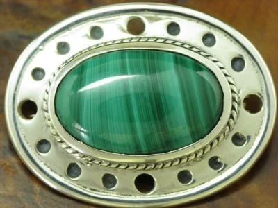 835 Argento Spilla Con Malachite Ricoperto / Vero Argento/35,3mm/12,4g - Immagine 1 di 3