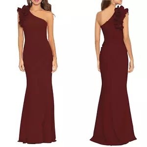 NEW XSCAPE Wine IVY Ruffle ONE SHOULDER Scuba Crepe RUCHED Evening GOWN 6 - Picture 1 of 8