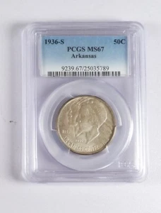 1936-S Arkansas Centennial Commemorative Half Dollar PCGS MS-67, Nicely Toned - Picture 1 of 2