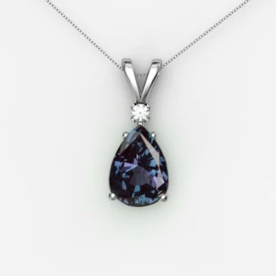 Teardrop Cut Silver Alexandrite Necklace June Birthstone Color Changing  - Image 1 of 3