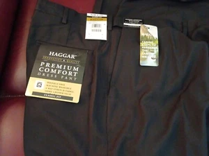 Mens Black Haggar Pants 42/29 Classic Fit Comfort Expandable Waist Flat Front - Picture 1 of 3