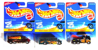 Hot Wheels Heat Fleet Series "Autobús Escolar/Camión Tanque Peterbilt/Grupa Ramblin'". Foto 1 de 4