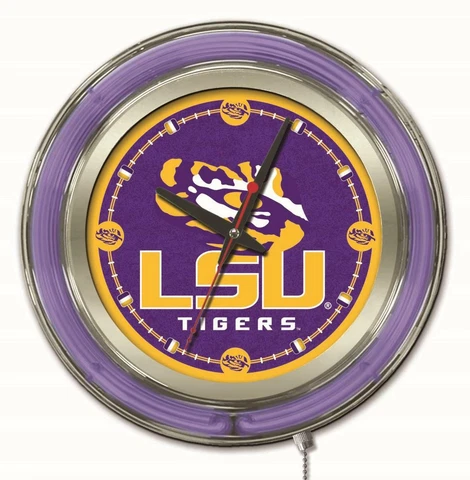 LSU Tigers Clock w/ Double Neon Ring Cover