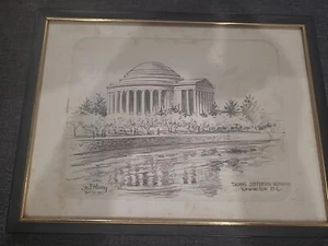 Imagen dibujada a mano a lápiz Thomas Jefferson Memorial de F. Murray - Imagen 1 de 7