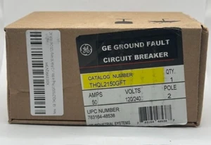 NEW GE THQL2150GFT Ground Fault Circuit Breaker Interrupter 50A 2 P 120/240 VAC - Picture 1 of 6