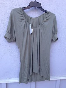 Camicia manica corta super morbida marrone oliva tinta unita LA Made $72 nuova con etichette taglia S - Foto 1 di 2