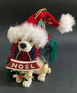 Yellow Lab Labrador Big Scarf Red Stocking XMAS Hat Ornament Holding NOEL Sign - Picture 1 of 9