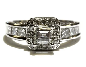 GIA 18k white gold 1.55ct princess diamond halo engagement ring 6.3g estate 6.25 - Picture 1 of 9