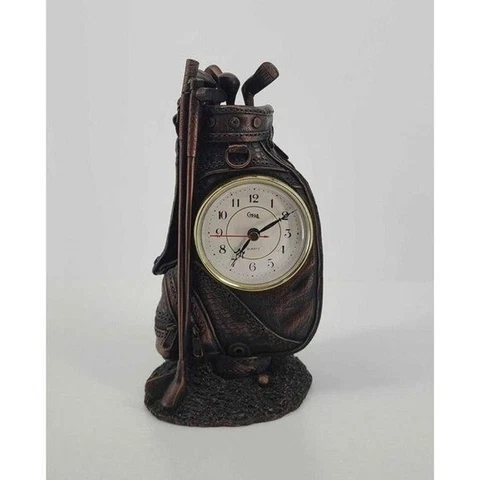 Vintage Crosa 10" Bronze Golf Bag Quartz Desk Top Clock(3")  Tested Cover