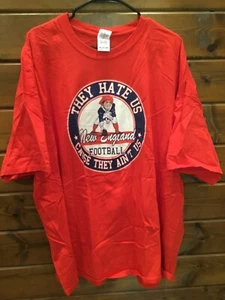 New England Patriots Logo THEY HATE US CAUSE THEY AINT US Red Gildan T-Shirt 4XL - Picture 1 of 5