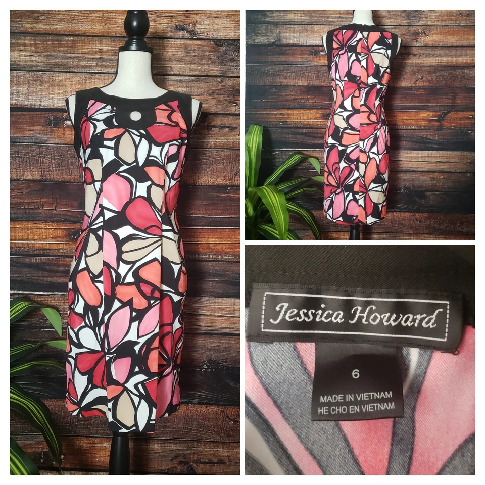 Vestido Jessica Howard Talla 6 Floral Hasta la Rodilla Sin Mangas Cremallera Trasera Foto 1 de 4