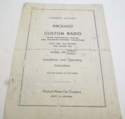Packard Radio Modelos 1954 PA-439663, PA-439665 Manual del Propietario Copia Foto 1 de 4