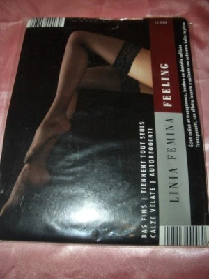 Linia Femina glänzende halterlose Nylons Strümpfe Gr. 35-37 schwarz 15 den OVP - Bild 1 von 2