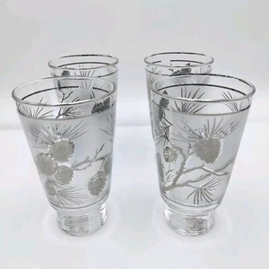 Vintage Libbey Glasses Ponderosa Pine Frosted Silver Cocktail Highball 14oz Set - Picture 1 of 19