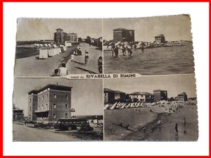 cartolina rivabella di rimini spiaggia 1954 viaggiata postcard bianco e nero - Bild 1 von 2