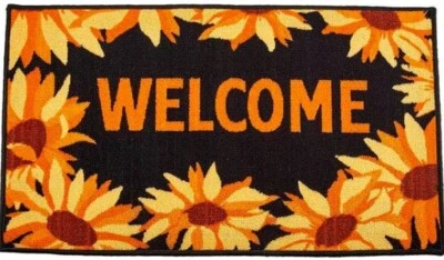 ALFOMBRA DE COCINA DE NYLON IMPRESA (antideslizante)(17"x28") Girasoles en negro, bienvenida, sin reserva Foto 1 de 4