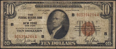 Fr.1860-B 1929 New York $10 Federal Reserve Bank Note Fine - Image 1 of 2