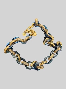 Collana catena cavo Dominique Denaive Haute Couture extra lunga blu e oro - Foto 1 di 4