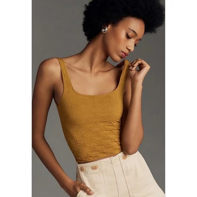 Camiseta sin mangas Anthropologie The Hannah texturizada sin costuras mostaza NUEVA S/M Foto 1 de 4