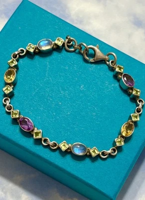 Nicky Butler NB Sterling Silver AMETHYST PERIDOT BLUE MOONSTONE Tennis Bracelet - Image 1 of 3