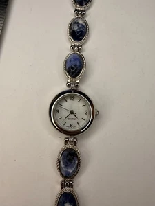 Seltene Vintage Damenuhr blau Soda Light Edelstein Armband 22 mm zierlich schön - Bild 1 von 8