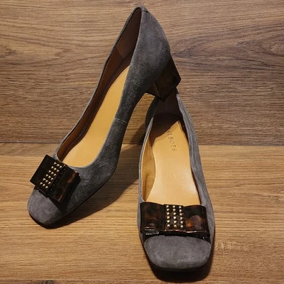 Talbots Womens Studded Tortoise Bow Leather Suede Gray Square Toe Pumps Size 9B - Image 1 of 4