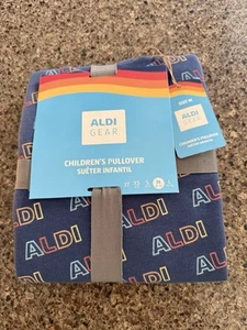 Aldi Gear Children's Pullover Sweatshirt Size M 8-10 Blue with Aldi print NWT - Picture 1 of 5