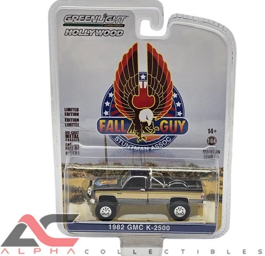 BLACK CHASE GREENLIGHT 44860F 1:64 1982 GMC K-2500 PICKUP TRUCK BROWN FALL GUY - Image 1 of 1