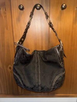 BOLSO DE MANO COACH CHELSEA FIRMA NEGRO LONA CUERO CORREA TRENZADA Y2K Foto 1 de 4