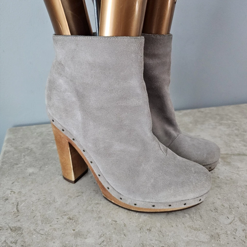 Женские замшевые сапоги на платформе Joie размер 8,5 серые на деревянном каблуке с заклепками - Изображение 1 из 4