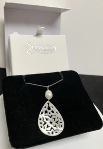 COLLAR COLGANTE Estate SPARKLE “PERLA CULTIVADA TALLADA MOP” ESTERLINA-Nuevo En Caja - Imagen 1 de 7