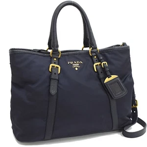 Echte PRADA wandelbare Handtasche Schultertasche marineblau Nylon T00T - Bild 1 von 9