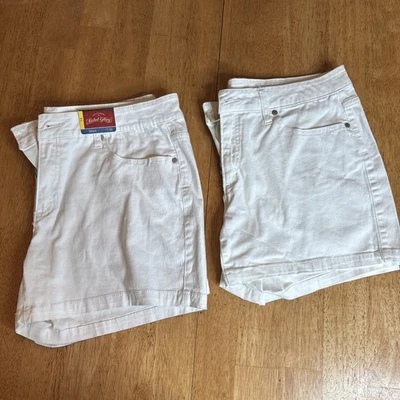 Paquete de 2 pantalones cortos para mujer Faded Glory talla 14 blancos de 4,5”, uno deportivo de verano nuevo con etiquetas Foto 1 de 4