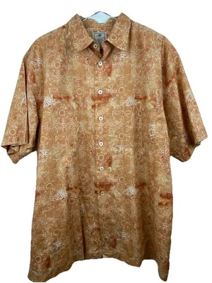 Luau Mens XL Orange Batik Print Short Sleeve Hawaiian Shirt Aloha Cotton Lawn  - Image 1 of 4