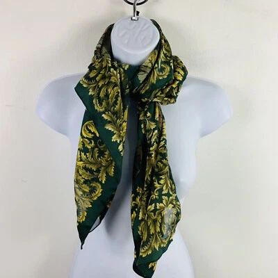 Bufanda cuadrada para mujer verde oscuro dorado hojas de otoño transparente ligera DE COLECCIÓN Foto 1 de 4