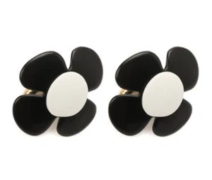 NIB Saint Laurent YSL Black White Retro Abstract Flower Enamel Cufflinks $695 - Picture 1 of 21